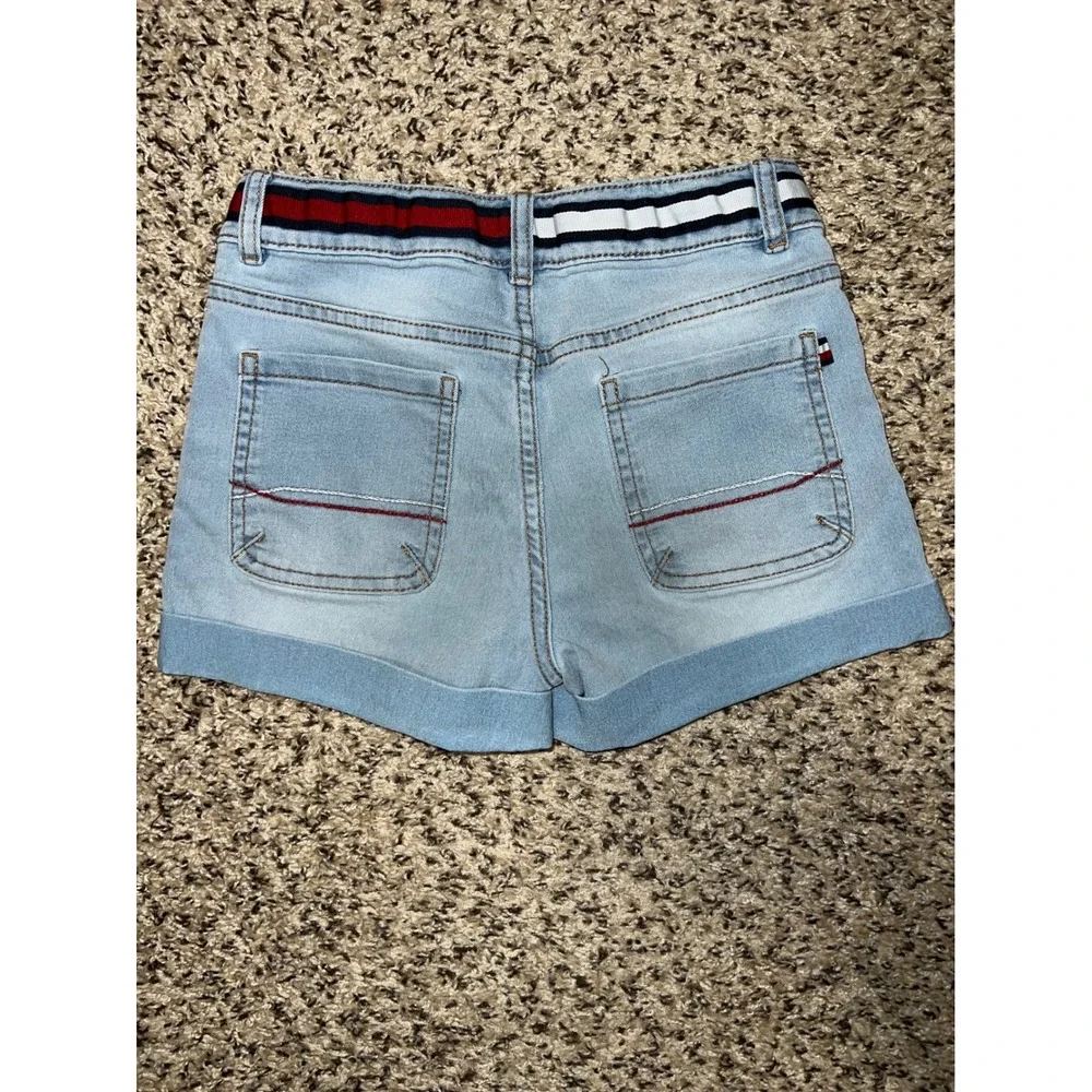 Tommy Hilfiger Girls Light Wash Denim Shorts Striped‎ Waistband 10